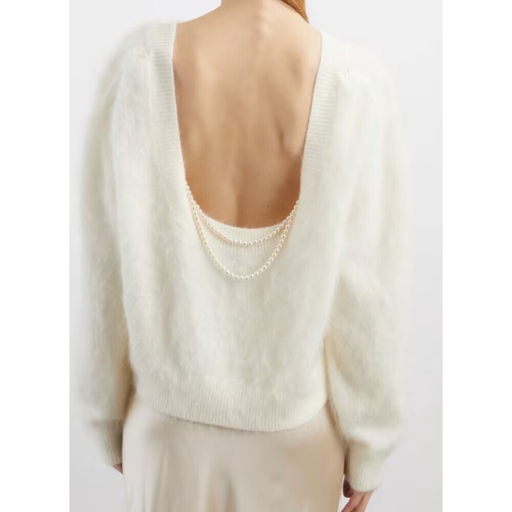 Bernadette Solène Brushed Cashmere Pullover Open Back Pearl Necklace White Small - Picture 5 of 15
